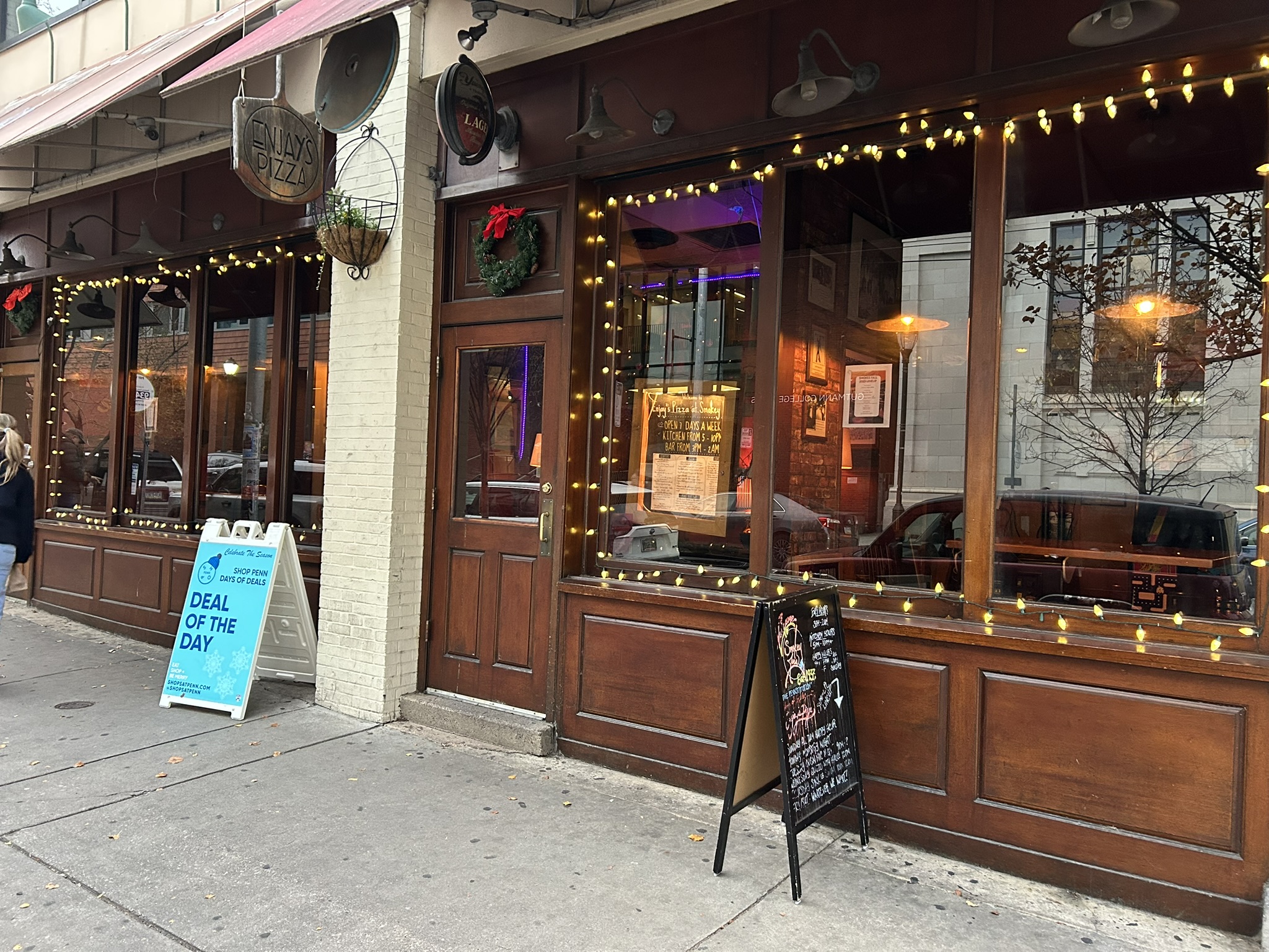 SMOKEY JOE'S restaurant window decorated for holidays