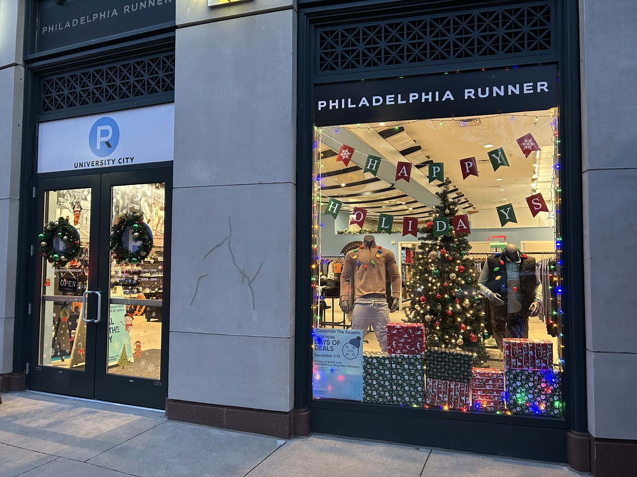 PHILADELPHIA RUNNER window decorated for holidays
