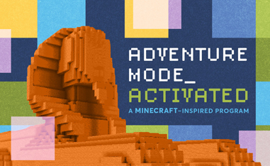 minecraft styled sphinx and text that says adventure mode activated: a minecraft-inspired program