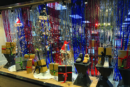 Holiday Window with streamers