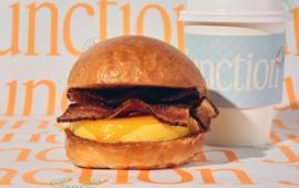 breakfast sandwich and coffee