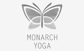 illustration of a butterfly over the words monarch yoga